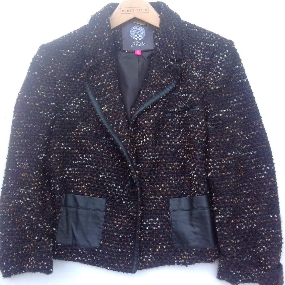 Vince Camuto Black Tweed Blazer Metallic Leather